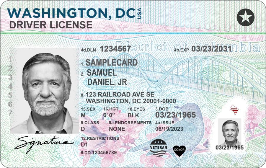 Official sample District of Columbia driver license