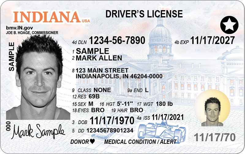 Official sample Indiana driver license