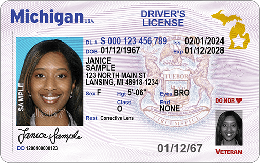 Official sample Michigan driver license