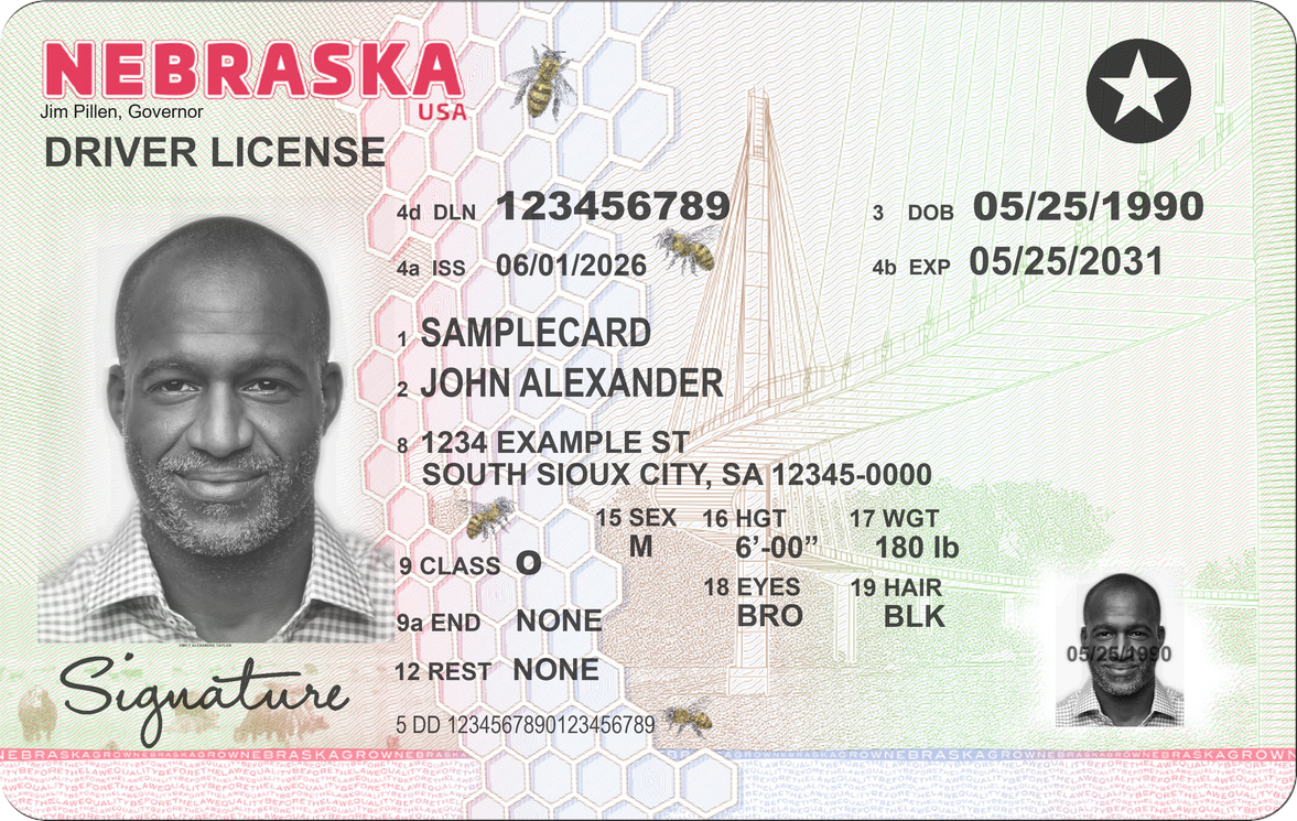 Official sample Nebraska driver license