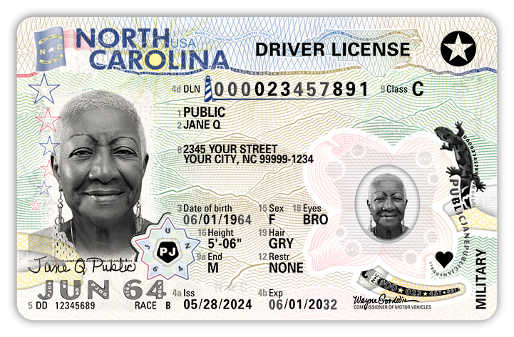 Official sample North Carolina driver license