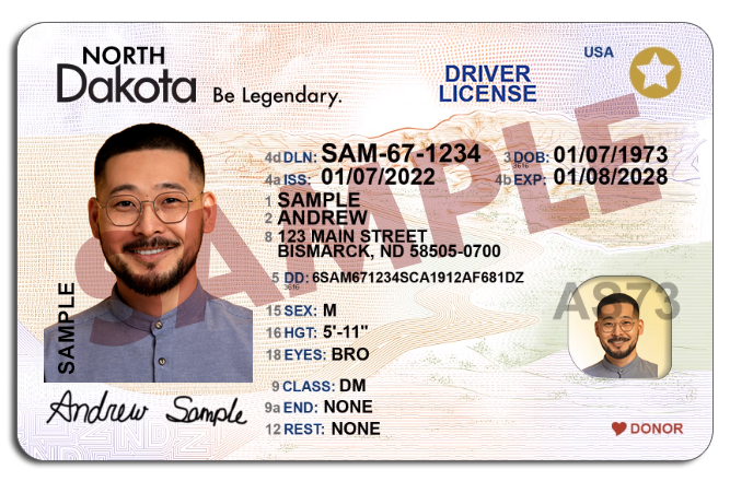 Official sample North Dakota driver license