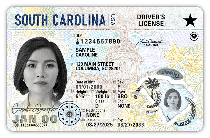 Official sample South Carolina driver license