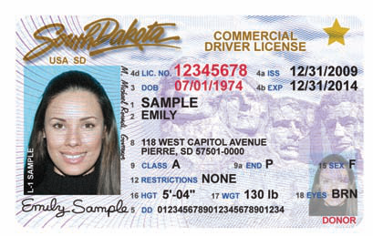 Official sample South Dakota driver license