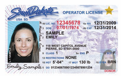 Official sample South Dakota driver license