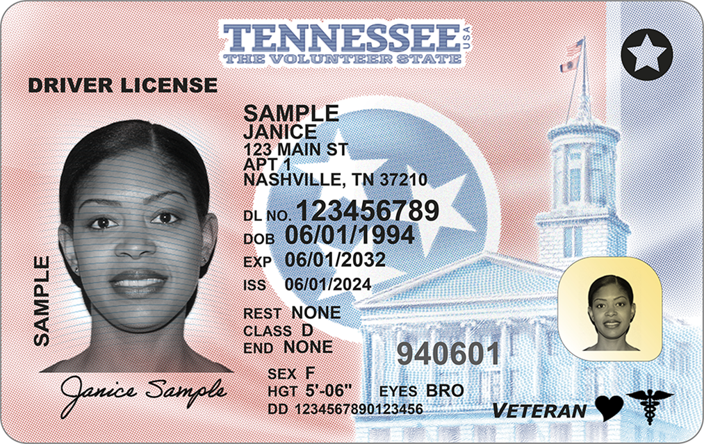 Official sample Tennessee driver license