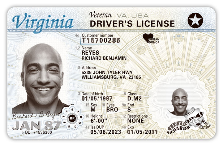 Official sample Virginia driver license