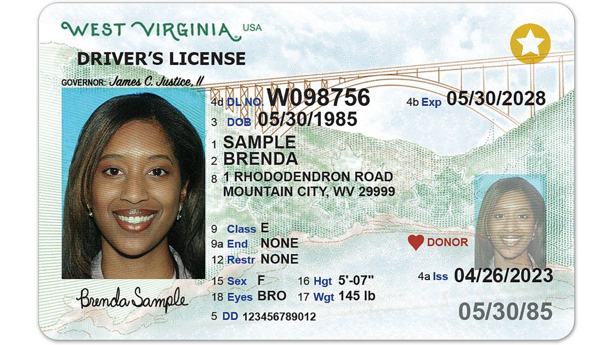 Official sample West Virginia driver license
