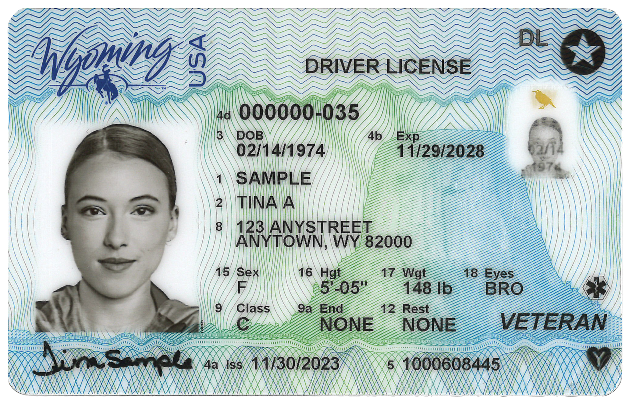 Official sample Wyoming driver license